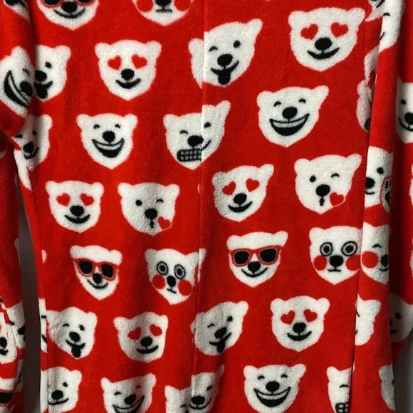 COCA COLA BEAR WOMENS SIZE MEDIUM ONE PIECE FOOTED HOODED PAJAMAS ZIP FRONT - Picture 10 of 11